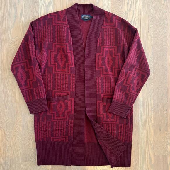 Pendleton Wool Blend Long Cardigan Open Front Southwest Aztec Womens Medium - Picture 1 of 7
